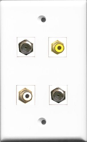 RiteAV 1 Port RCA White and 1 Port RCA Yellow 2 Port Coax Cable TV- F-Type Wall Plate