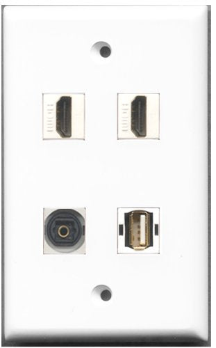 RiteAV - 2 Port HDMI 1 Port USB A-A 1 Port Toslink Wall Plate