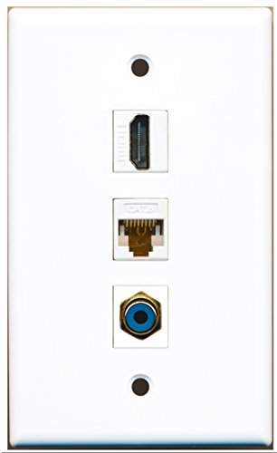 RiteAV - 1 Port HDMI and 1 Port RCA Blue and 1 Port Cat6 Ethernet White Wall Plate