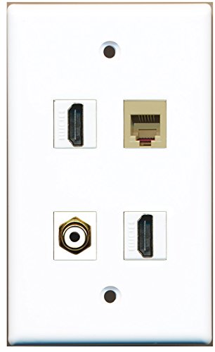 RiteAV - 2 Port HDMI 1 Port RCA White 1 Port Phone RJ11 RJ12 Beige Wall Plate