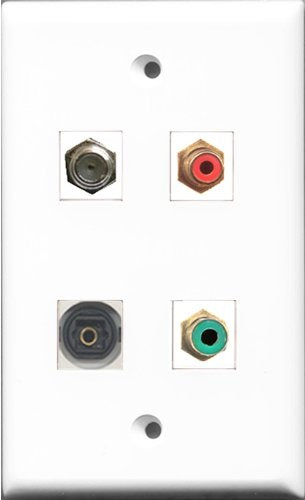 RiteAV 1 Port RCA Red and 1 Port RCA Green and 1 Port Coax Cable TV- F-Type and 1 Port Toslink Wall Plate