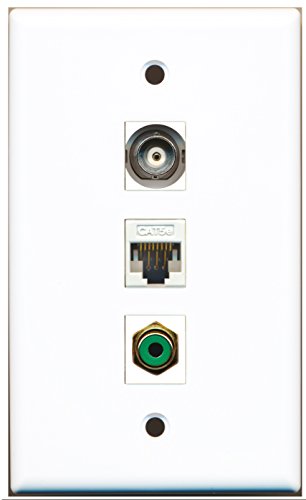 RiteAV - 1 Port RCA Green 1 BNC 1 Cat5e Ethernet White Wall Plate