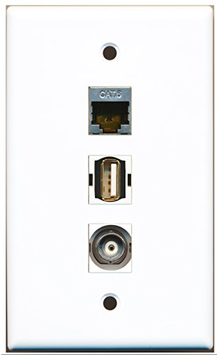RiteAV - 1 Port USB A-A and 1 Port Shielded Cat6 Ethernet and 1 Port BNC Wall Plate