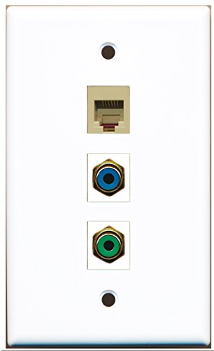 RiteAV - 1 Port RCA Green and 1 Port RCA Blue and 1 Port Phone RJ11 RJ12 Beige Wall Plate