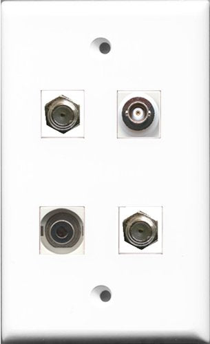 RiteAV - 2 Port Coax Cable TV- F-Type and 1 Port 3.5mm and 1 Port BNC Wall Plate