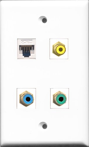 RiteAV 1 Port RCA Yellow and 1 Port RCA Green and 1 Port RCA Blue and 1 Port Cat5e Ethernet White Wall Plate