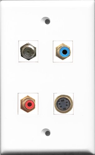 RiteAV 1 Port RCA Red and 1 Port RCA Blue and 1 Port Coax Cable TV- F-Type and 1 Port S-Video Wall Plate