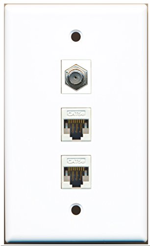 RiteAV - 1 Port Coax Cable TV- F-Type 2 Port Cat5e Ethernet White Wall Plate