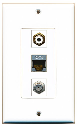 RiteAV - 1 Port RCA White and 1 Port Coax Cable TV- F-Type and 1 Port Shielded Cat6 Ethernet Decorative Wall Plate Decorative