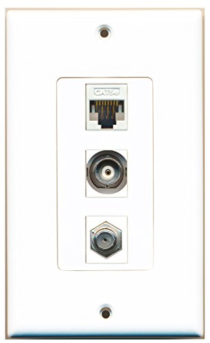 RiteAV - 1 Port Coax Cable TV- F-Type and 1 Port BNC and 1 Port Cat5e Ethernet White Decorative Wall Plate Decorative