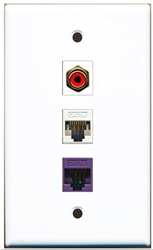 RiteAV - 1 Port RCA Red 1 Cat5e Ethernet White 1 Cat5e Ethernet Purple Wall Plate