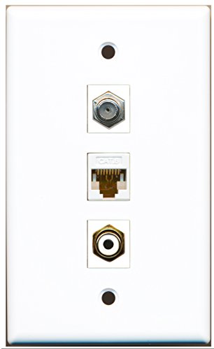 RiteAV - 1 Port RCA White and 1 Port Coax Cable TV- F-Type and 1 Port Cat6 Ethernet White Wall Plate
