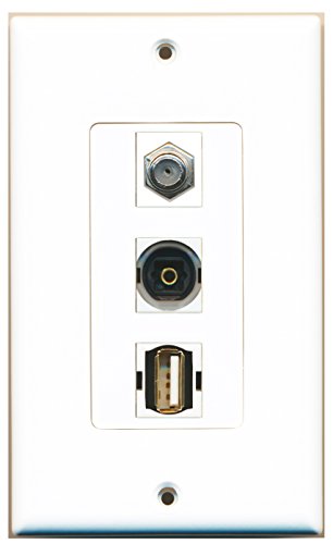 RiteAV - 1 Port Coax Cable TV- F-Type and 1 Port USB A-A and 1 Port Toslink Decorative Wall Plate Decorative