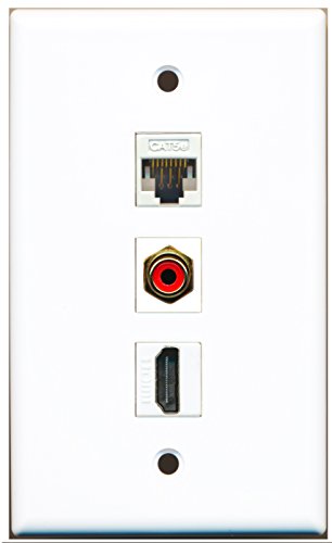 RiteAV - 1 Port HDMI and 1 Port RCA Red and 1 Port Cat5e Ethernet White Wall Plate