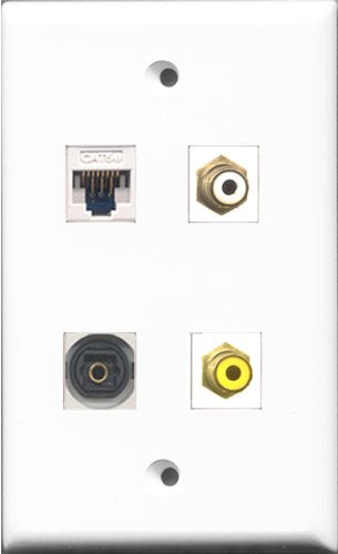 RiteAV 1 Port RCA White and 1 Port RCA Yellow and 1 Port Toslink and 1 Port Cat5e Ethernet White Wall Plate