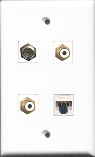 RiteAV - 2 Port RCA White and 1 Port Coax Cable TV- F-Type and 1 Port Cat5e Ethernet White Wall Plate