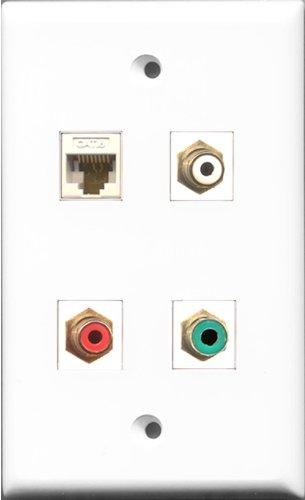 RiteAV 1 Port RCA Red and 1 Port RCA White and 1 Port RCA Green and 1 Port Cat6 Ethernet White Wall Plate