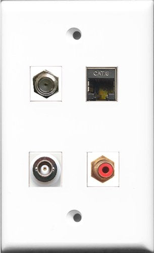 RiteAV 1 Port RCA Red and 1 Port Coax Cable TV- F-Type and 1 Port Shielded Cat6 Ethernet and 1 Port BNC Wall Plate