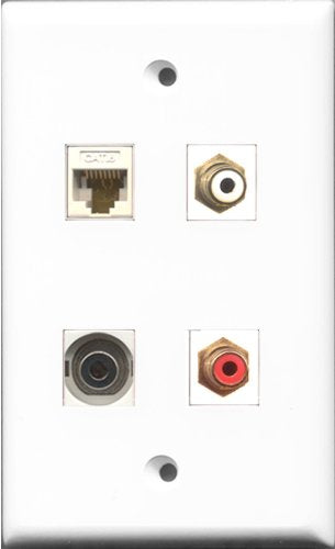 RiteAV 1 Port RCA Red and 1 Port RCA White and 1 Port 3.5mm and 1 Port Cat6 Ethernet White Wall Plate