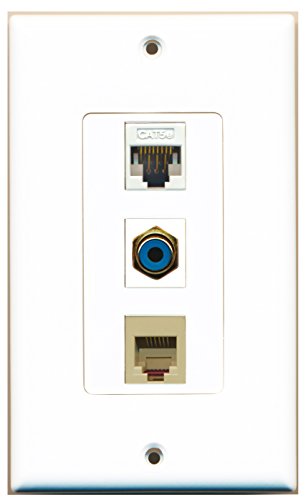 RiteAV - 1 Port RCA Blue and 1 Port Phone RJ11 RJ12 Beige and 1 Port Cat5e Ethernet White Decorative Wall Plate Decorative