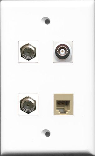 RiteAV - 2 Port Coax Cable TV- F-Type and 1 Port Phone RJ11 RJ12 Beige and 1 Port BNC Wall Plate
