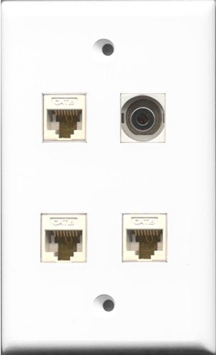 RiteAV 1 Port 3.5mm 3 Port Cat6 Ethernet White Wall Plate