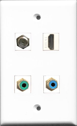 RiteAV 1 Port HDMI and 1 Port RCA Green and 1 Port RCA Blue and 1 Port Coax Cable TV- F-Type Wall Plate