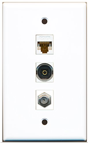 RiteAV - 1 Port Coax Cable TV- F-Type and 1 Port Toslink and 1 Port Cat6 Ethernet White Wall Plate