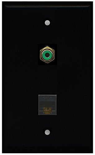 RiteAV - Black 1 Port RCA Green 1 Port Cat6 Ethernet Black Wall Plate
