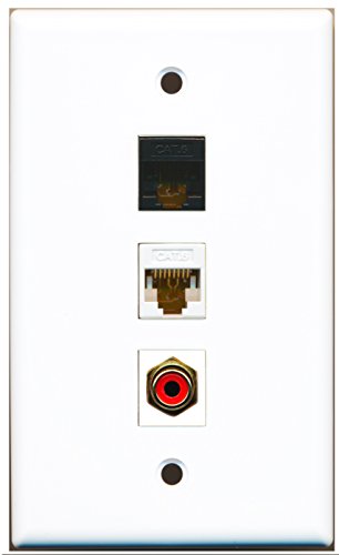RiteAV - 1 Port RCA Red and 1 Port Cat6 Ethernet White and 1 Port Cat6 Ethernet Black Wall Plate