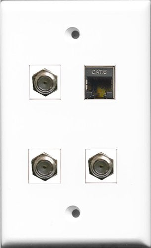 RiteAV - 3 Port Coax Cable TV- F-Type and 1 Port Shielded Cat6 Ethernet Wall Plate