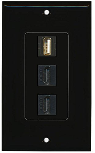 RiteAV - 2 Port HDMI and 1 Port USB A-A Decorative Wall Plate - Black