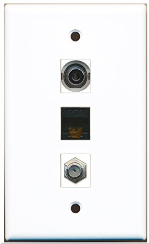 RiteAV - 1 Port Coax Cable TV- F-Type and 1 Port 3.5mm and 1 Port Cat6 Ethernet Black Wall Plate
