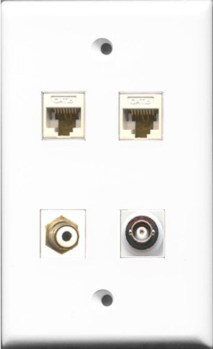 RiteAV 1 Port RCA White and 1 Port BNC 2 Port Cat6 Ethernet White Wall Plate
