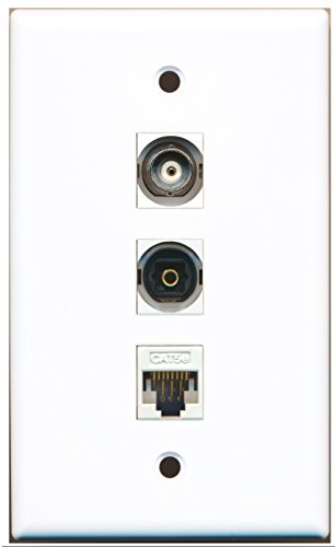 RiteAV - 1 Port Toslink and 1 Port BNC and 1 Port Cat5e Ethernet White Wall Plate