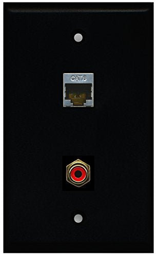 RiteAV - Black 1 Port RCA Red 1 Port Shielded Cat6 Ethernet Wall Plate
