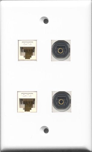 RiteAV - 2 Port Toslink 2 Port Cat6 Ethernet White Wall Plate