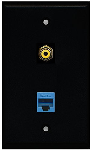 RiteAV - Black 1 Port RCA Yellow 1 Port Cat5e Ethernet Blue Wall Plate