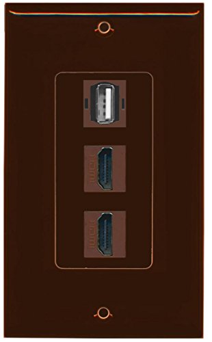 RiteAV - 2 Port HDMI and 1 Port USB A-A Decorative Wall Plate - Brown