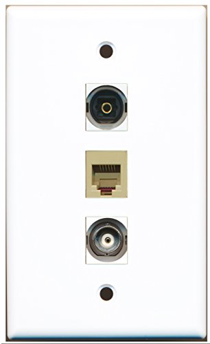 RiteAV - 1 Port Phone RJ11 RJ12 Beige and 1 Port Toslink and 1 Port BNC Wall Plate