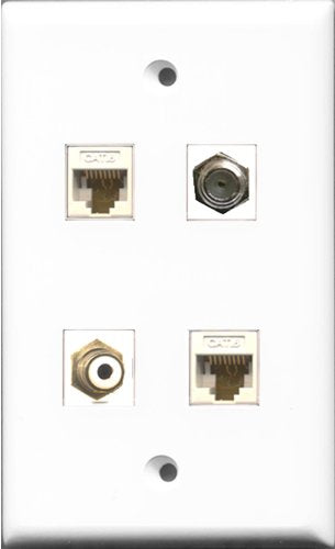 RiteAV 1 Port RCA White and 1 Port Coax Cable TV- F-Type 2 Port Cat6 Ethernet White Wall Plate