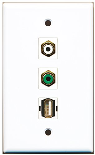 RiteAV - 1 Port RCA White and 1 Port RCA Green and 1 Port USB A-A Wall Plate
