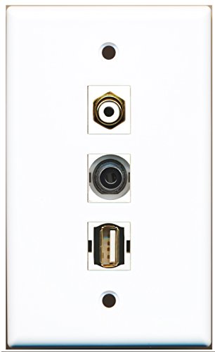 RiteAV - 1 Port RCA White and 1 Port USB A-A and 1 Port 3.5mm Wall Plate