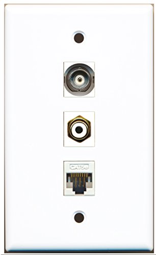 RiteAV - 1 Port RCA White and 1 Port BNC and 1 Port Cat5e Ethernet White Wall Plate