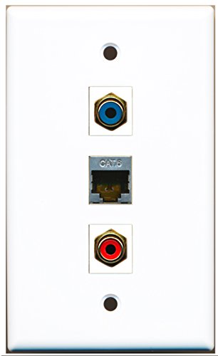 RiteAV - 1 Port RCA Red and 1 Port RCA Blue and 1 Port Shielded Cat6 Ethernet Wall Plate