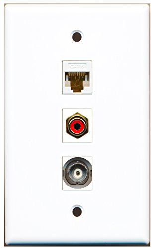 RiteAV - 1 Port RCA Red and 1 Port BNC and 1 Port Cat6 Ethernet White Wall Plate