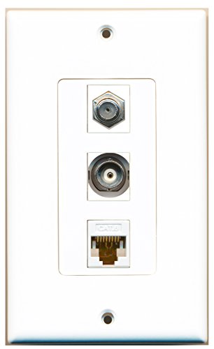 RiteAV - 1 Port Coax Cable TV- F-Type and 1 Port BNC and 1 Port Cat6 Ethernet White Decorative Wall Plate Decorative
