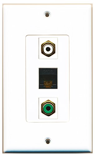 RiteAV - 1 Port RCA White and 1 Port RCA Green and 1 Port Cat6 Ethernet Black Decorative Wall Plate Decorative