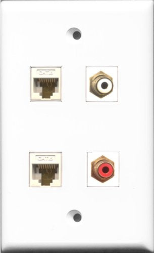 RiteAV 1 Port RCA Red and 1 Port RCA White 2 Port Cat6 Ethernet White Wall Plate