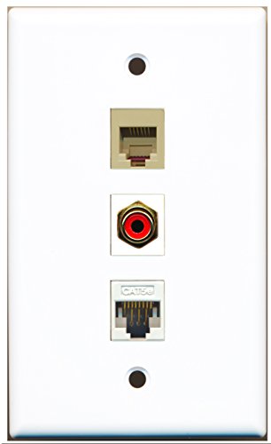 RiteAV - 1 Port RCA Red and 1 Port Phone RJ11 RJ12 Beige and 1 Port Cat5e Ethernet White Wall Plate
